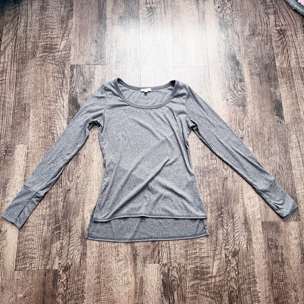 Earthbound Trading Co. Womens Large Grey Long Sleeve Waffle Knit Top Shirt